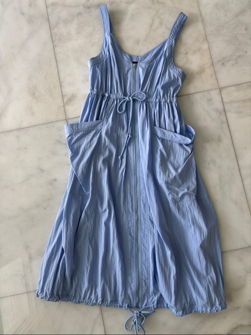 fab'rik Light Blue Zip-Front Dress with Drawstring Waist ballon dress